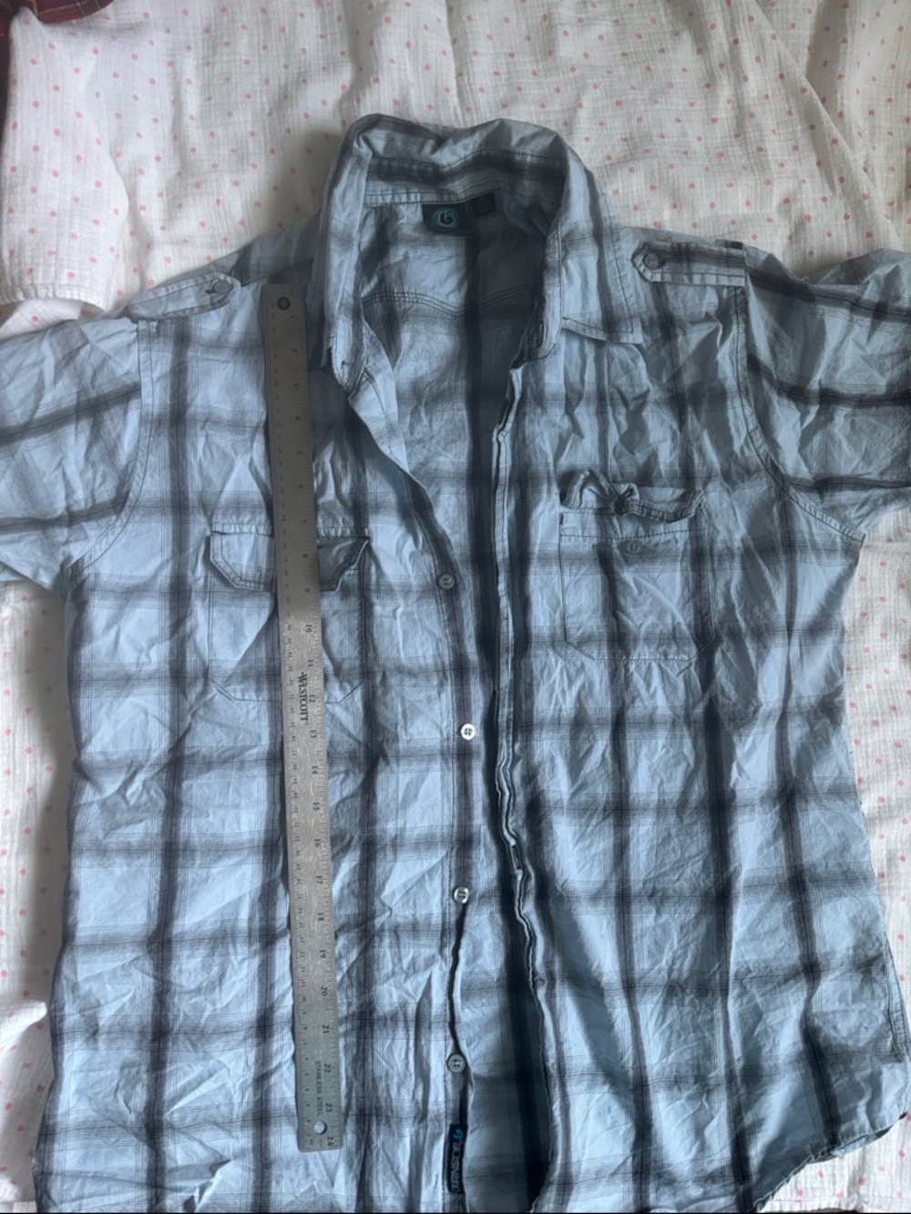 burnside Mens Light Blue and Black Plaid Short Sleeve Button-Down Shirt